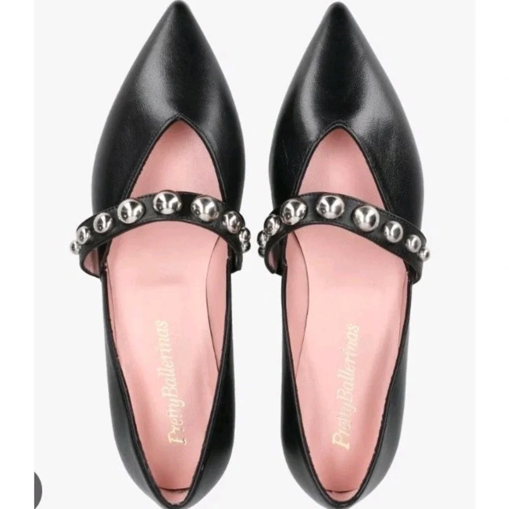 NEW! Pretty Ballerinas 8.5 Matava 50628 Black W/ Gold Embellished Point Toe...